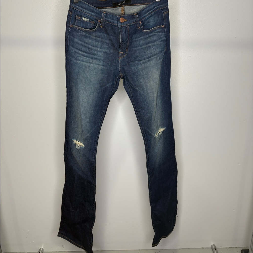 J Brand Women's Dark Blue Distressed Boot Cur